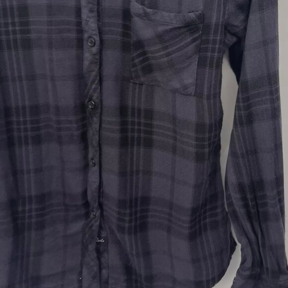 Rails Hunter Flannel Shirt Carbon Black Collar Plaid Top Boho L -XL - Picture 2 of 5